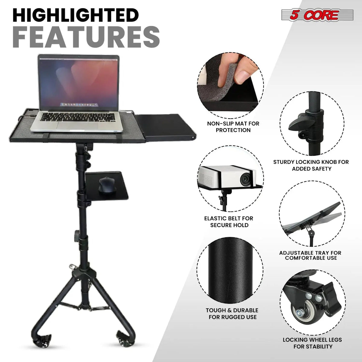 Projector Stand 29.5 to 71 Inch Adjustable Tripod 2 Shelves Portable Laptop Cart w Phone Holder - HONORABLE VETERANS SOLUTIONS