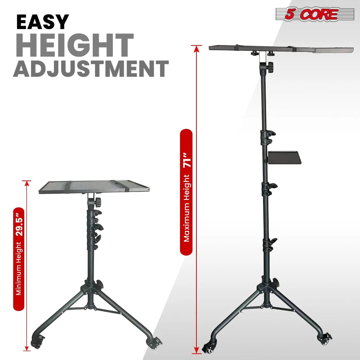 Projector Stand 29.5 to 71 Inch Adjustable Tripod 2 Shelves Portable Laptop Cart w Phone Holder - HONORABLE VETERANS SOLUTIONS