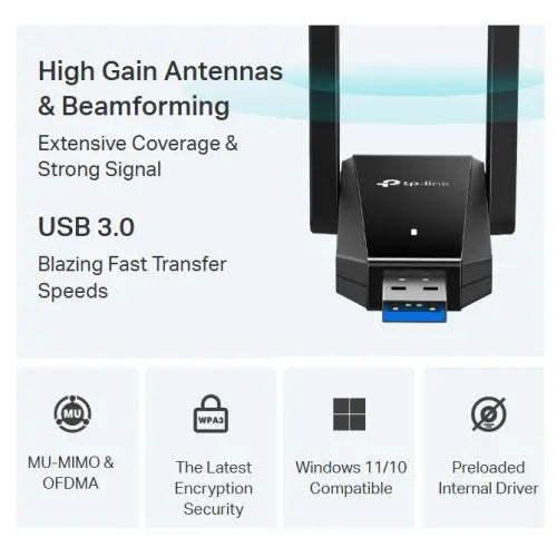 TP-LINK (Archer TX30U Plus) AX1800 Dual Antennas High Gain Wi-Fi 6 USB Adapter, Dual Band, USB 3.0, MU-MIMO, OFDMA, WPA3 - HONORABLE VETERANS SOLUTIONS