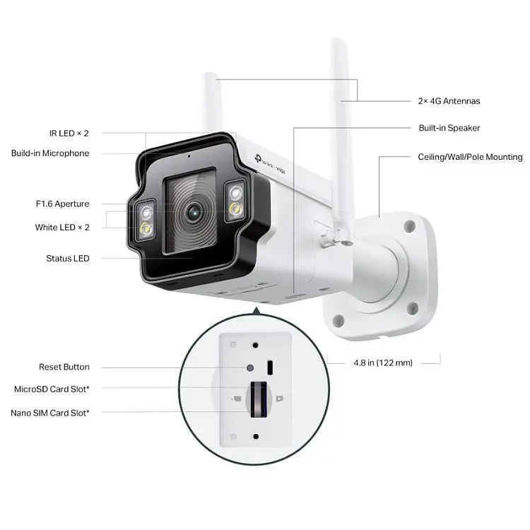 TP-LINK (InSight S345-4G) VIGI 4MP Outdoor Full-Colour 4G Bullet Network Camera w/ 4mm Lens, 4G Mobile Networking, 3x LAN, AI Detection/Classification, Two-Way Audio - HONORABLE VETERANS SOLUTIONS