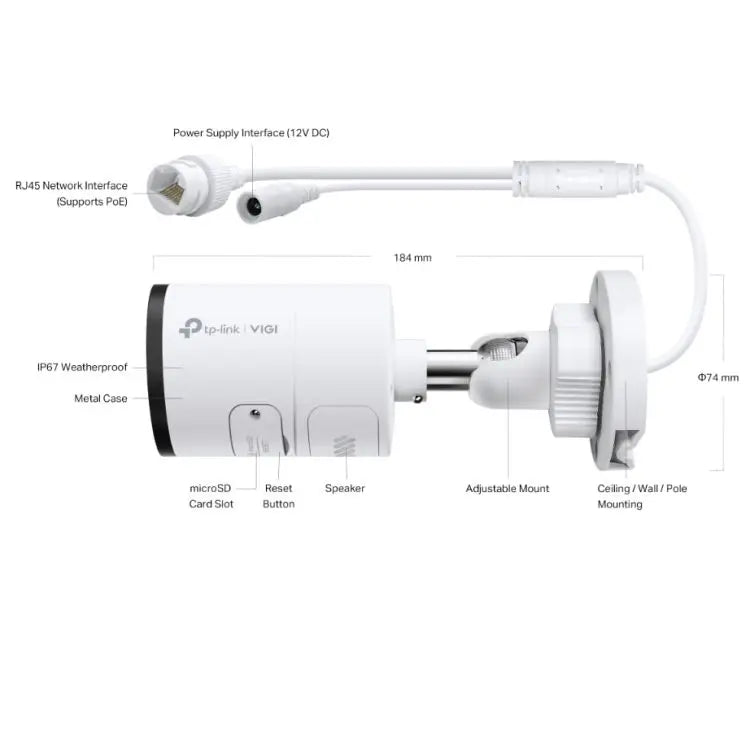 TP-LINK (InSight S355 4MM) VIGI 5MP Outdoor Full-Colour Bullet Network Camera w/ 4mm Lens, IP67, PoE, AI Detection/Classification, Two-Way Audio, H.265+ - HONORABLE VETERANS SOLUTIONS