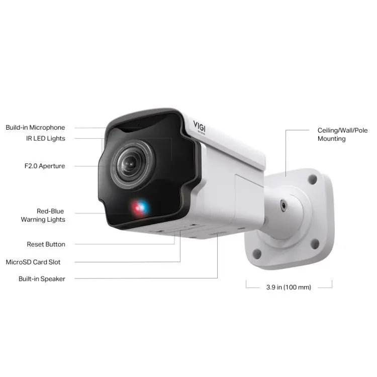 TP-LINK (InSight S385PI) VIGI 8MP Outdoor IR Panoramic Bullet Network Camera, IP67, PoE, 180° Panorama, AI Detection/Classification, Red-Blue Warning Lights - HONORABLE VETERANS SOLUTIONS