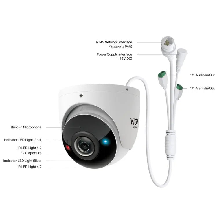 TP-LINK (InSight S485PI) VIGI 8MP Outdoor IR Panoramic Turret Network Camera, IP67, PoE, 180° Panorama, AI Detection/Classification, Red-Blue Warning Lights - HONORABLE VETERANS SOLUTIONS