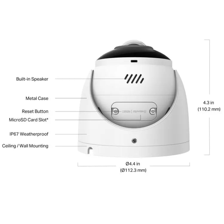 TP-LINK (InSight S485PI) VIGI 8MP Outdoor IR Panoramic Turret Network Camera, IP67, PoE, 180° Panorama, AI Detection/Classification, Red-Blue Warning Lights - HONORABLE VETERANS SOLUTIONS