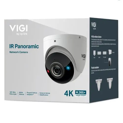 TP-LINK (InSight S485PI) VIGI 8MP Outdoor IR Panoramic Turret Network Camera, IP67, PoE, 180° Panorama, AI Detection/Classification, Red-Blue Warning Lights - HONORABLE VETERANS SOLUTIONS