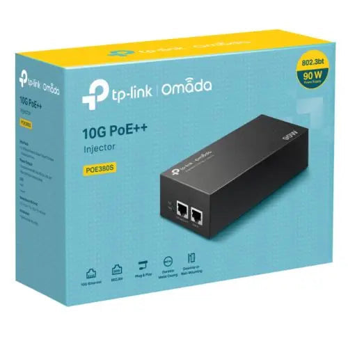 TP-LINK (POE380S) Omada 90W 10G PoE++ Injector, 2x 10Gbps Ports, Up to 90W, Wall-Mounting/Desktop - HONORABLE VETERANS SOLUTIONS