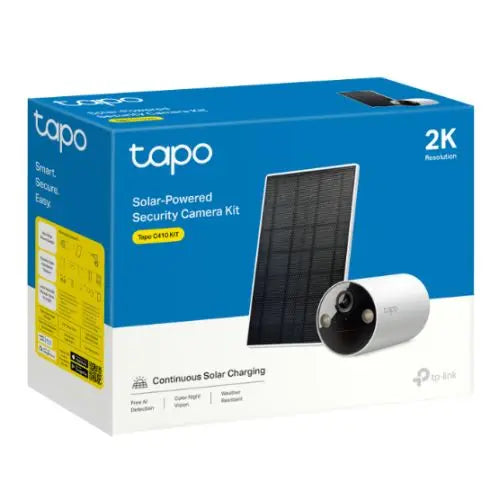 TP-LINK (TAPO C410 KIT) Smart Battery-Powered 2K Outdoor Security Camera & Solar Panel, 6400mAh Battery, Colour Night Vision, AI Detection, Alarms, 2-Way Audio, No Hub Required - HONORABLE VETERANS SOLUTIONS