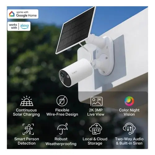 TP-LINK (TAPO C410 KIT) Smart Battery-Powered 2K Outdoor Security Camera & Solar Panel, 6400mAh Battery, Colour Night Vision, AI Detection, Alarms, 2-Way Audio, No Hub Required - HONORABLE VETERANS SOLUTIONS