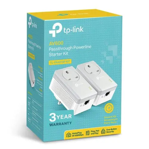 TP-LINK (TL-PA4010P KIT) AV600 10/100 Powerline Adapter Kit, 1-Port, AC Pass Through - HONORABLE VETERANS SOLUTIONS