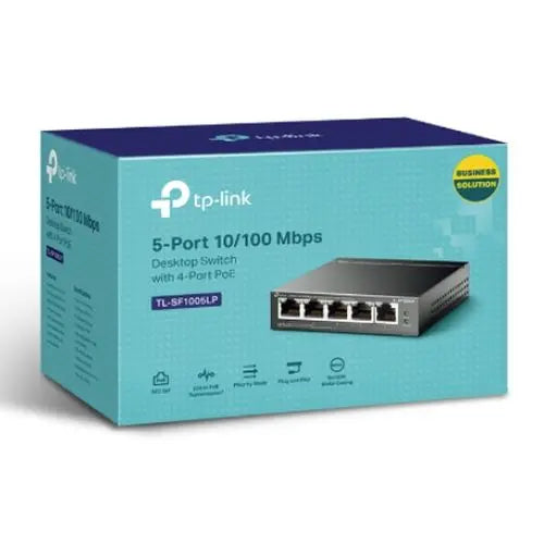 TP-LINK (TL-SF1005LP) 5-Port 10/100 Unmanaged Desktop Switch, 4-Port PoE, Intelligent Power, Steel Case - HONORABLE VETERANS SOLUTIONS