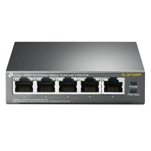 TP-LINK (TL-SF1005P) 5-Port 10/100 Unmanaged Desktop Switch, 4 Port PoE, Steel Case - HONORABLE VETERANS SOLUTIONS