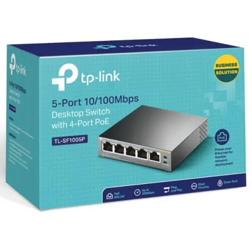 TP-LINK (TL-SF1005P) 5-Port 10/100 Unmanaged Desktop Switch, 4 Port PoE, Steel Case - HONORABLE VETERANS SOLUTIONS