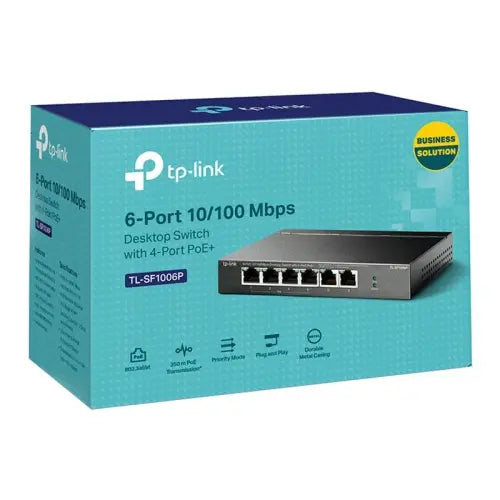 TP-LINK (TL-SF1006P) 6-Port 10/100 Unmanaged Desktop Switch, 4 Port PoE+, Steel Case - HONORABLE VETERANS SOLUTIONS