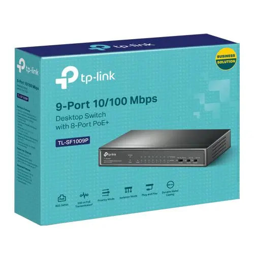TP-LINK (TL-SF1009P) 9-Port 10/100 Unmanaged Desktop Switch, 8 Port PoE+, Steel Case - HONORABLE VETERANS SOLUTIONS