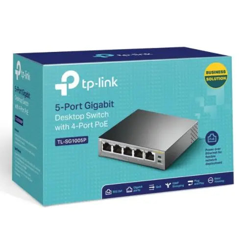 TP-LINK (TL-SG1005P) 5-Port Gigabit Unmanaged Desktop Switch, 4 Port PoE+, Steel Case - HONORABLE VETERANS SOLUTIONS