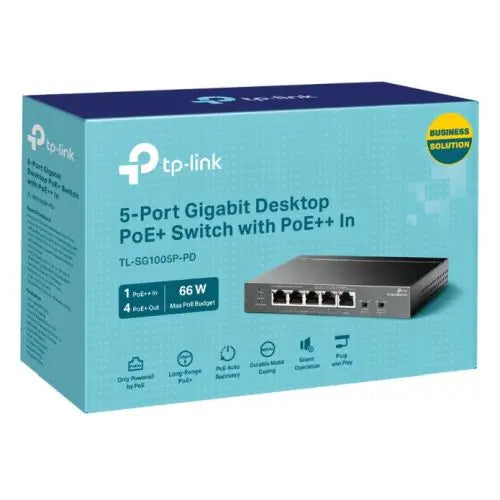 TP-LINK (TL-SG1005P-PD) 5-Port Gigabit Desktop PoE+ Switch with 1-Port PoE++ In and 4-Port PoE+Out, Long-Range PoE+ - HONORABLE VETERANS SOLUTIONS