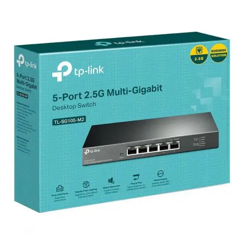 TP-LINK (TL-SG105-M2) 5-Port Unmanaged 2.5G Multi-Gigabit Desktop Switch, 5x 100/1G/2.5G, Fanless, Steel Case - HONORABLE VETERANS SOLUTIONS