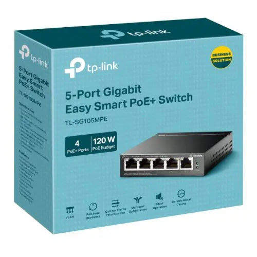 TP-LINK (TL-SG105MPE) 5-Port Gigabit Easy Smart Switch with 4-Port PoE+, Steel Case - HONORABLE VETERANS SOLUTIONS