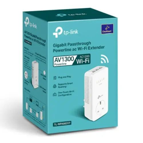 TP-LINK (TL-WPA8631P) AC1200 Wireless Dual Band Powerline Adapter, AV2 1300, AC Pass Through, 3-Port, Single Add-on Adapter - HONORABLE VETERANS SOLUTIONS
