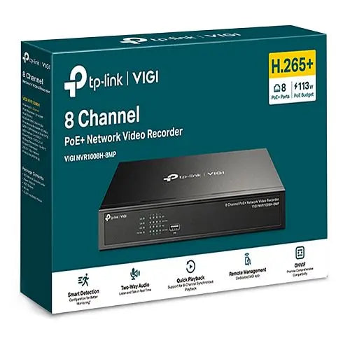 TP-LINK (VIGI NVR1008H-8MP) 8 Channel PoE+ Network Video Recorder, 4K HDMI Output, 16MP Decoding Capacity, H.265+, ONVIF, Two-Way Audio - HONORABLE VETERANS SOLUTIONS