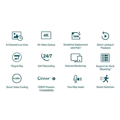TP-LINK (VIGI NVR1008H-8MP) 8 Channel PoE+ Network Video Recorder, 4K HDMI Output, 16MP Decoding Capacity, H.265+, ONVIF, Two-Way Audio - HONORABLE VETERANS SOLUTIONS