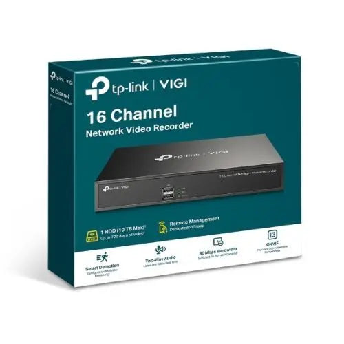 TP-LINK (VIGI NVR1016H) 16-Channel NVR, No HDD (Max 10TB), Quick Lookup and Playback, Remote Monitoring, H.265+, Two-Way Audio - HONORABLE VETERANS SOLUTIONS