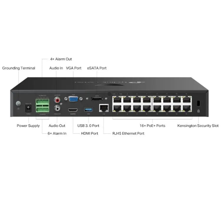 TP-LINK (VIGI NVR2016H-16MP) 16 Channel PoE+ Network Video Recorder, 16-Channel Live View, 4K HDMI Output, 140W PoE Budget, 2x SATA, H.265+ - HONORABLE VETERANS SOLUTIONS