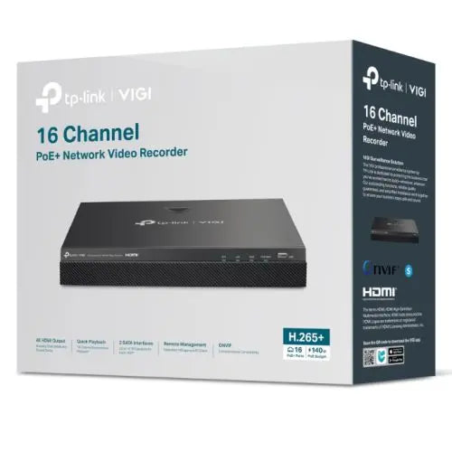 TP-LINK (VIGI NVR2016H-16MP) 16 Channel PoE+ Network Video Recorder, 16-Channel Live View, 4K HDMI Output, 140W PoE Budget, 2x SATA, H.265+ - HONORABLE VETERANS SOLUTIONS