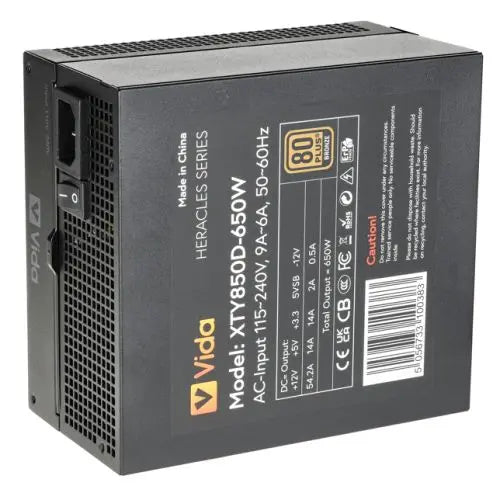 Vida 650W Heracles Black ATX Gaming PSU, 80+ Bronze, 140mm Ultra-Quiet FDM Fan, Flat Black Cables, Power Lead Not Included - HONORABLE VETERANS SOLUTIONS