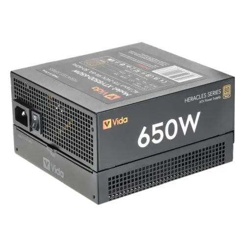 Vida 650W Heracles Black ATX Gaming PSU, 80+ Bronze, 140mm Ultra-Quiet FDM Fan, Flat Black Cables, Power Lead Not Included - HONORABLE VETERANS SOLUTIONS
