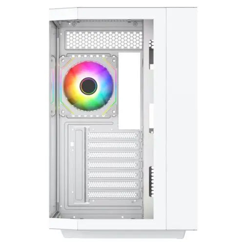 Vida Edge White ARGB Gaming Cube Case w/ Glass Side, Front & Corner, ATX, 4x ARGB PWM Fans, 6-Port Fan Hub & Remote Control, Asus BTF Compatible - HONORABLE VETERANS SOLUTIONS